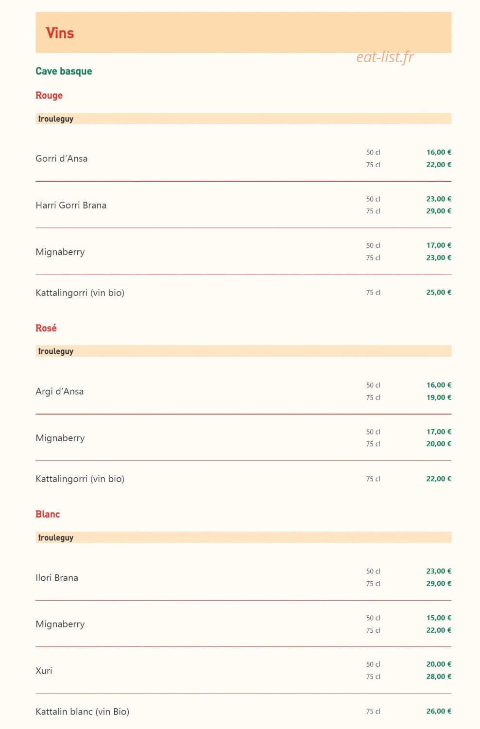Le Bistrot Basque — carte page 7