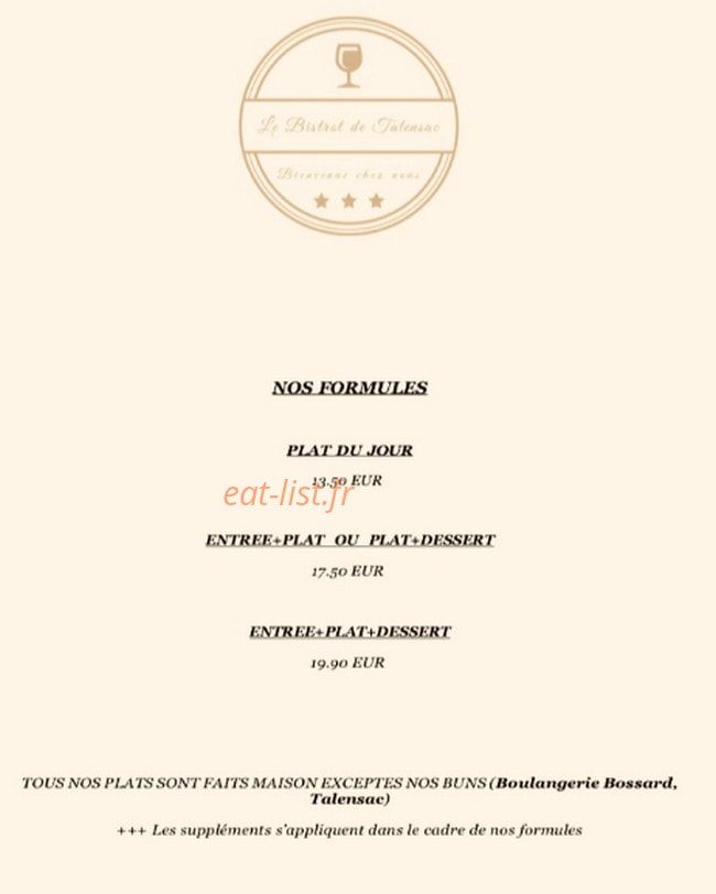 Le Bistrot de Talensac — carte page 1
