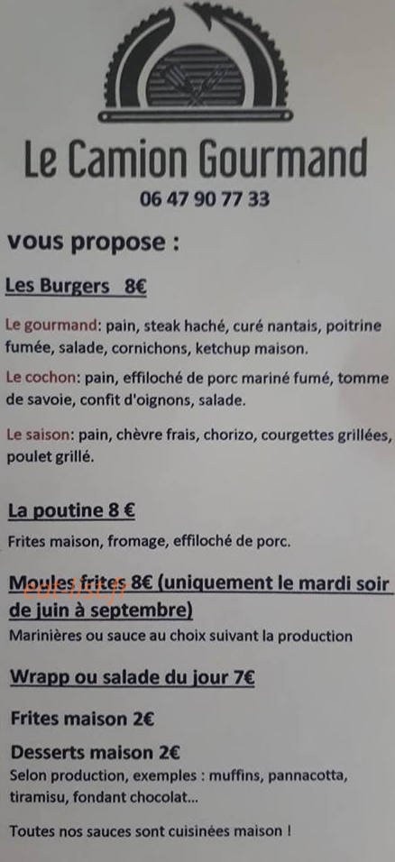 Le Camion Gourmand — carte page 1