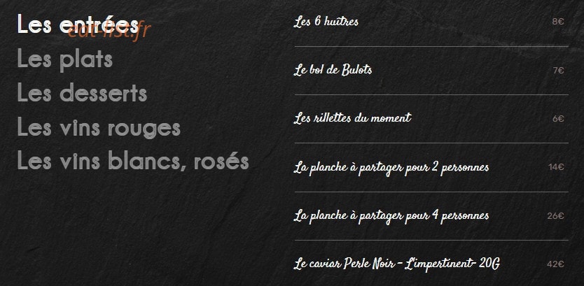 Carte et menu de Le Homard Frites à Nantes — Les entrées