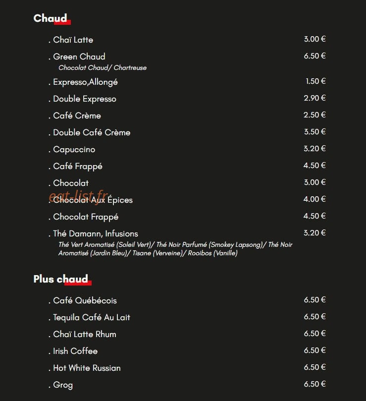 Le Live Bar — carte page 10
