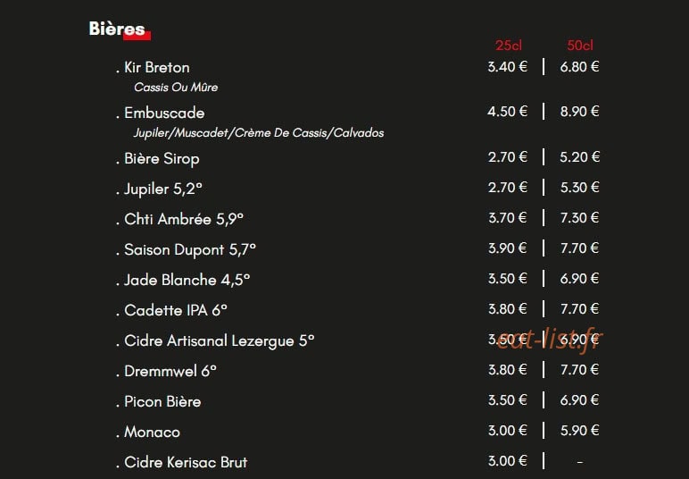 Le Live Bar — carte page 6