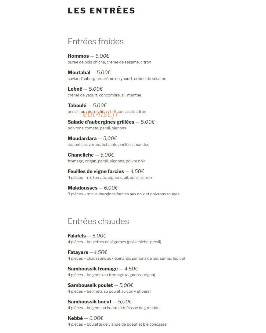 Le P'tit Libanais — carte page 1