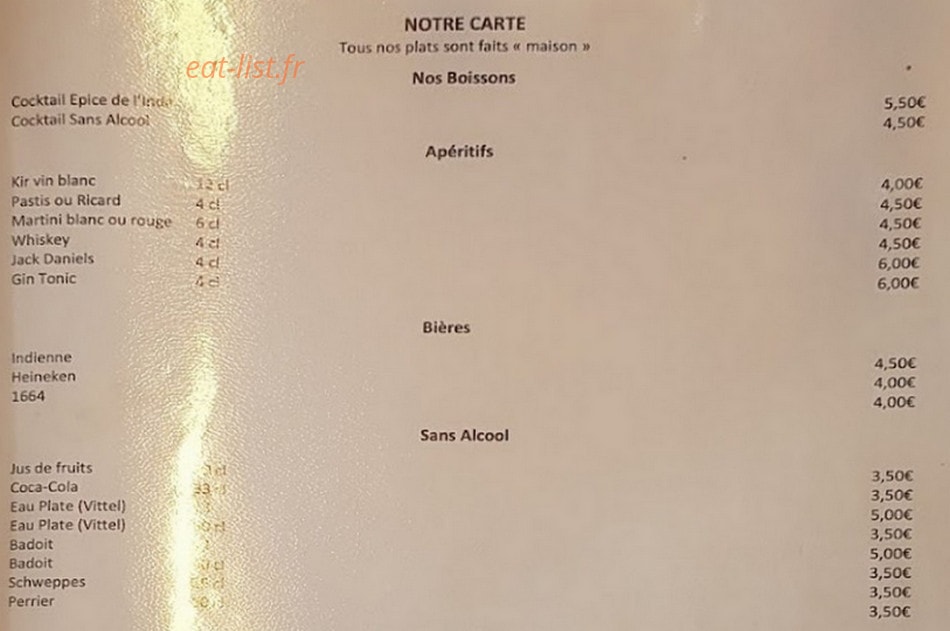 Les Epices de l'Inde — carte page 5