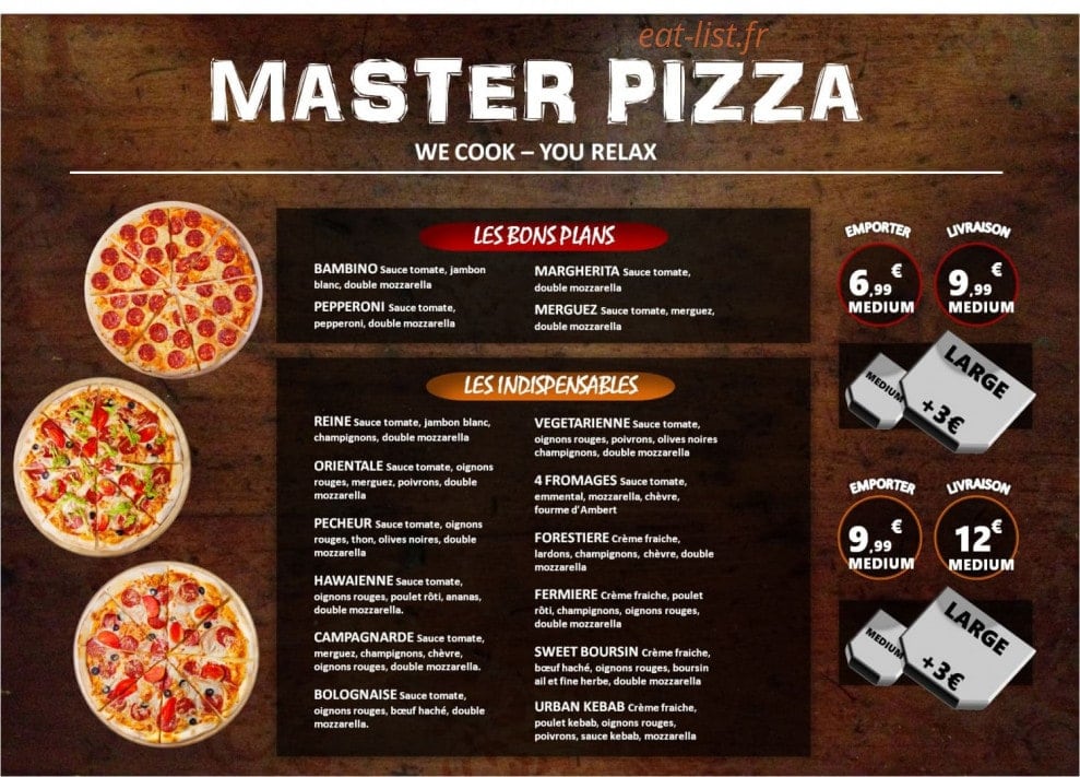 Master pizza — carte page 1