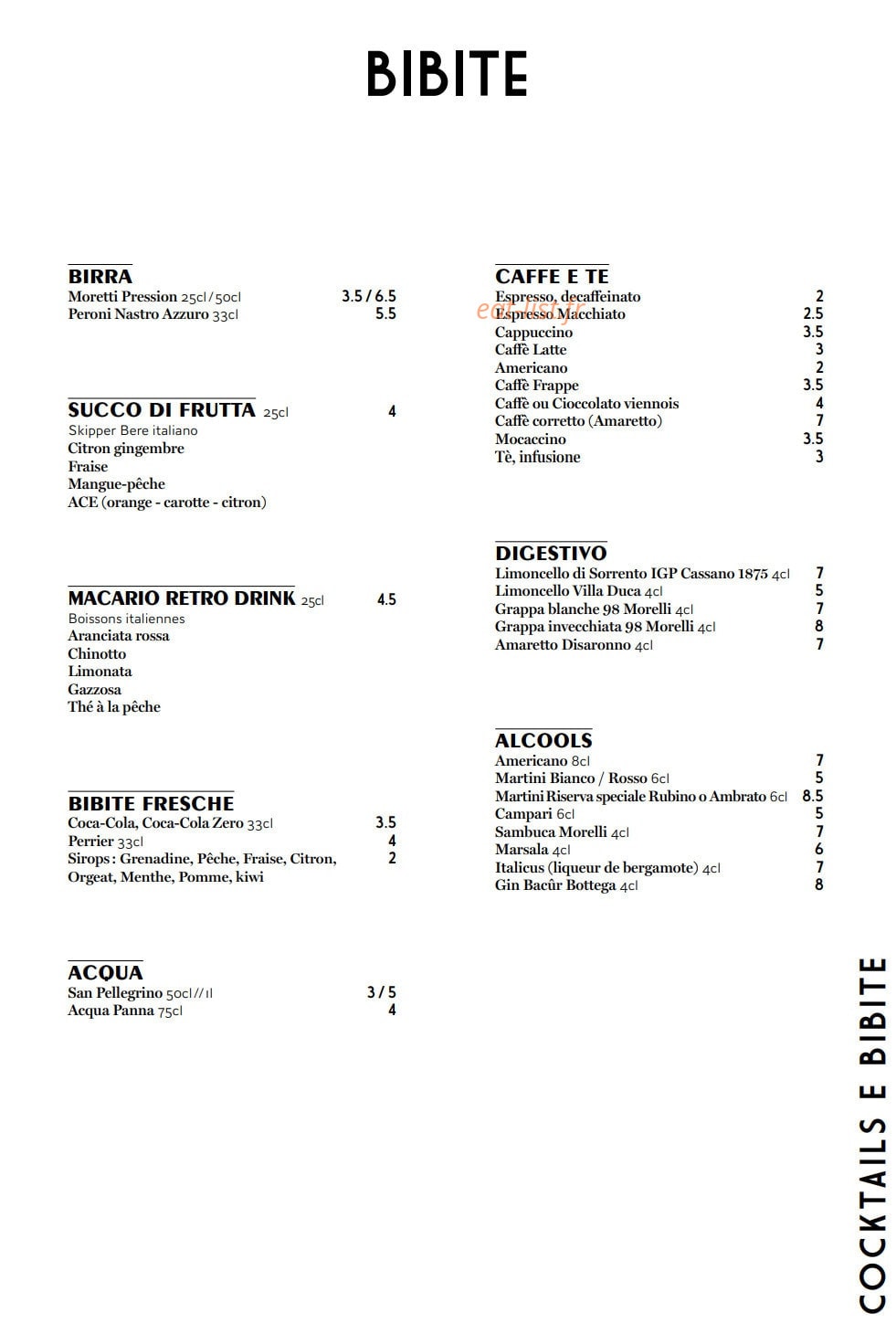 Carte et menu de Mia Nonna – Le Clan des Mamma à Nantes — Les boissons