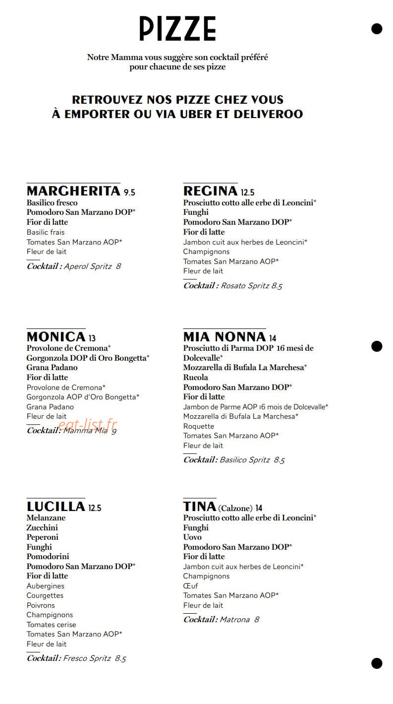 Carte et menu de Mia Nonna – Le Clan des Mamma à Nantes — Les pizzas