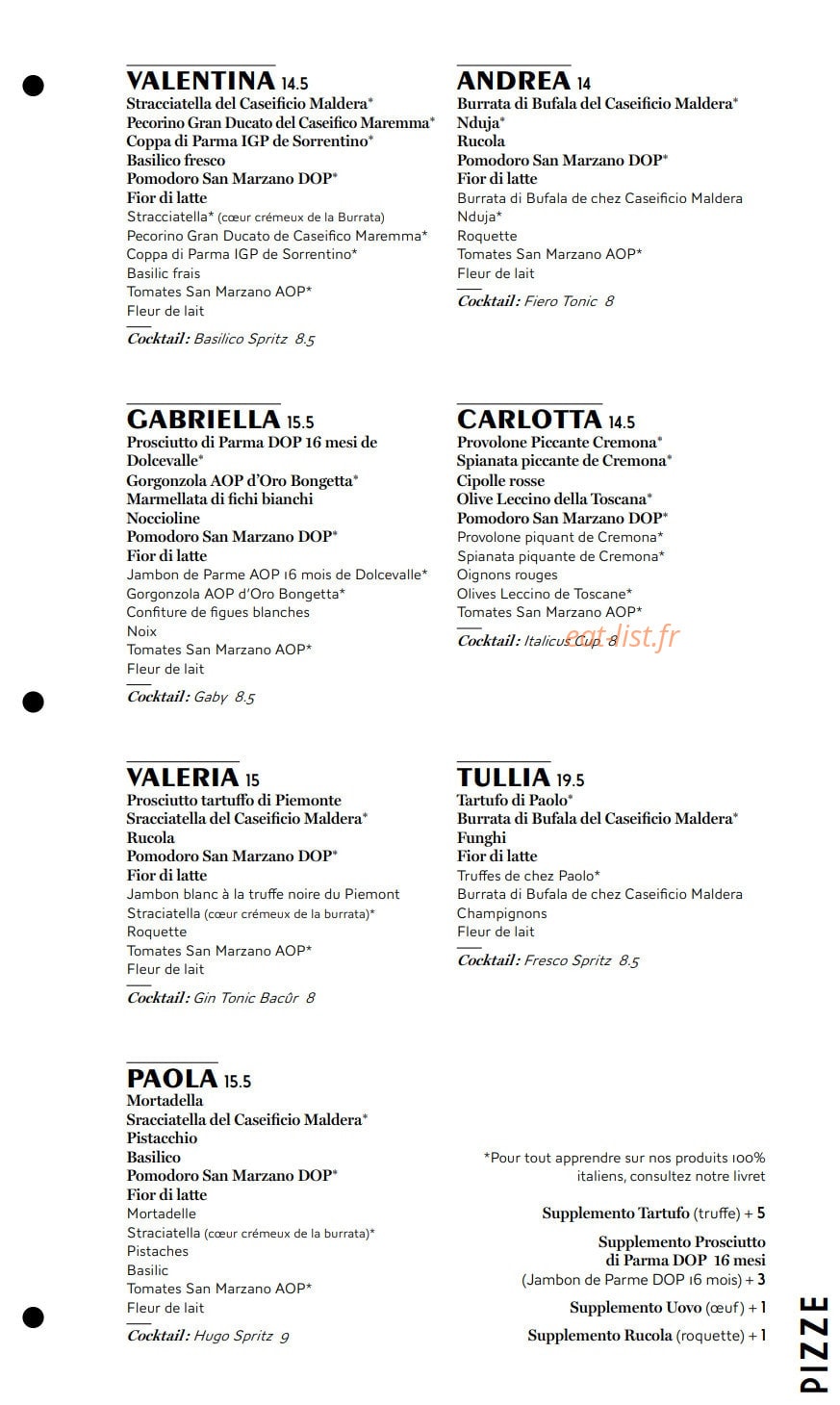 Carte et menu de Mia Nonna – Le Clan des Mamma à Nantes — Les pizzas suite