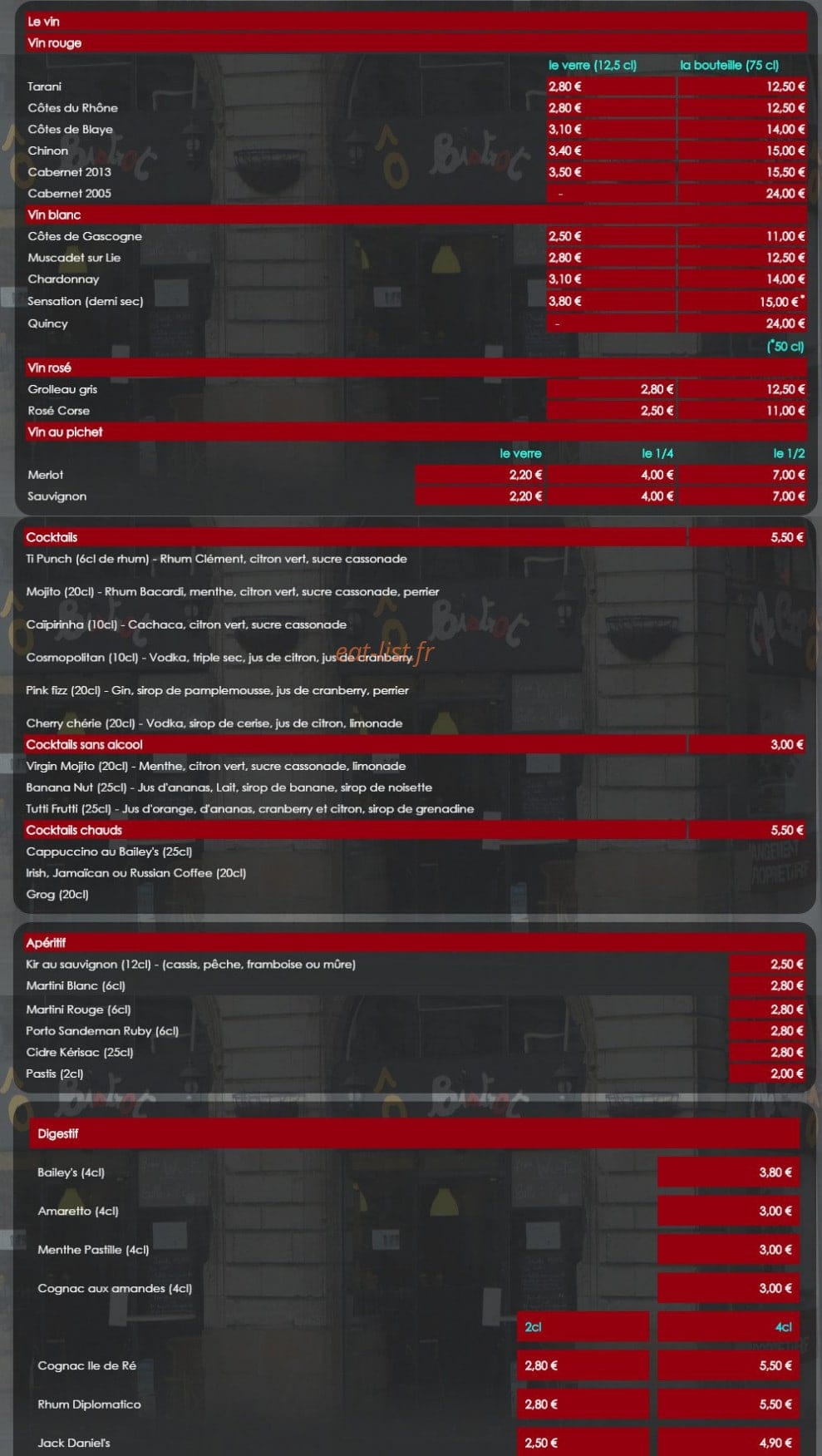 Ô Bistrot — carte page 2