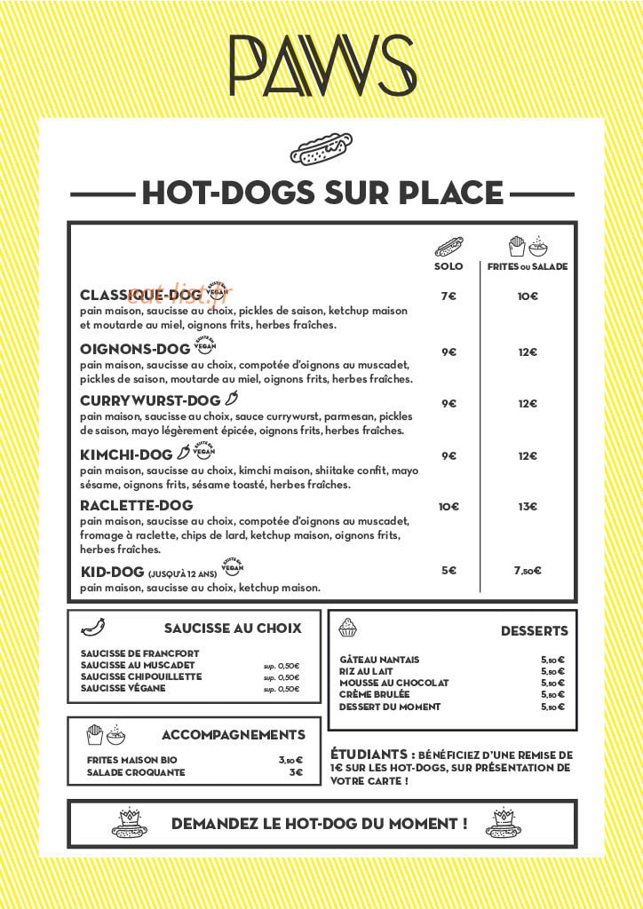 Paws Hot Dog — carte page 2