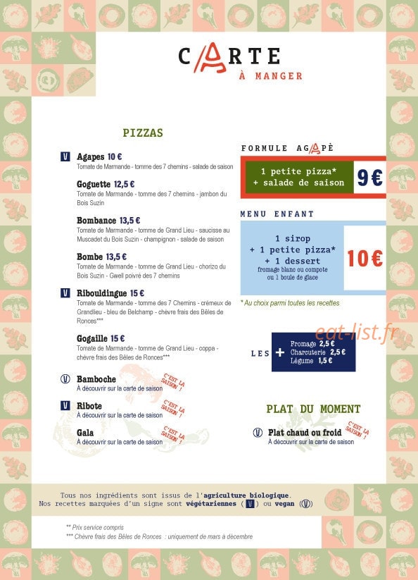 Pizzéria Agapè — carte page 1