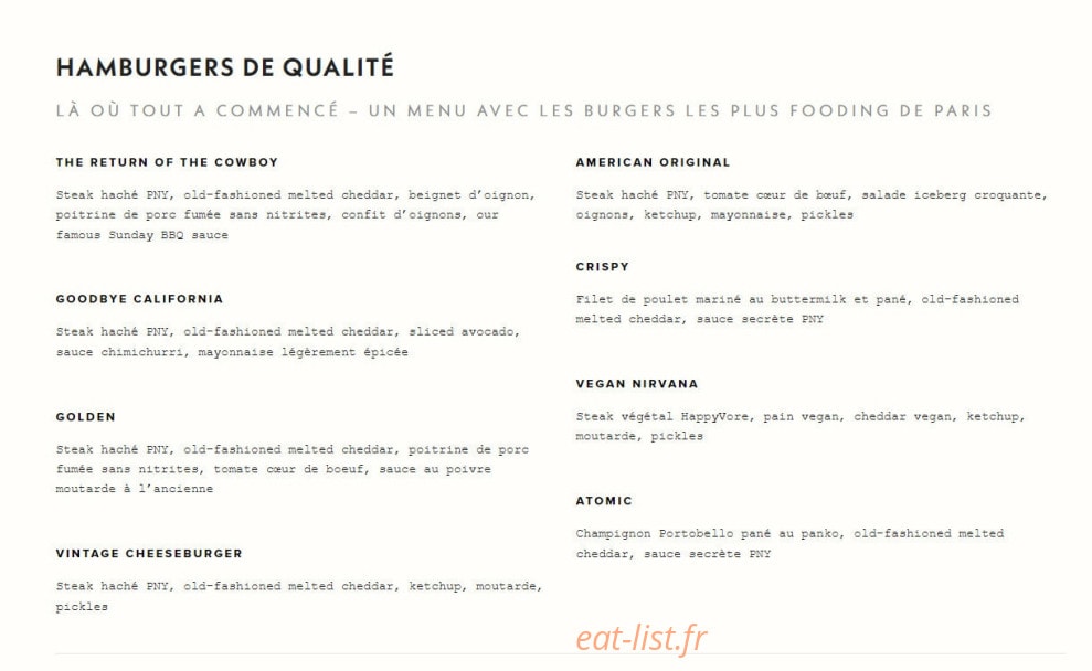 Pny Burger — carte page 2
