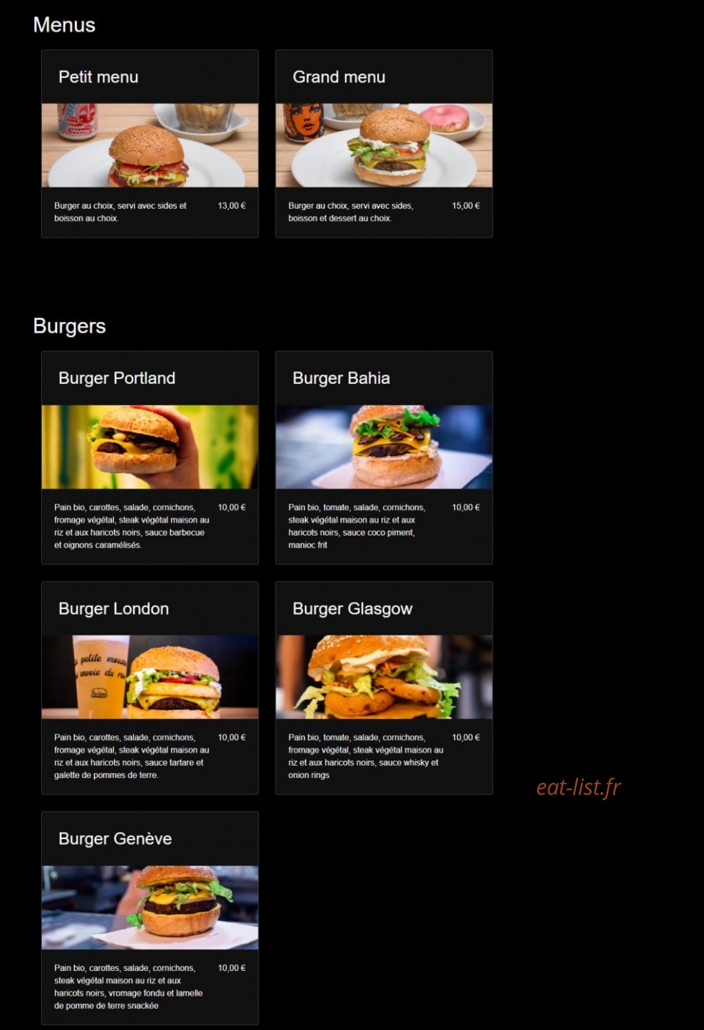 Portland Burgers — carte page 1