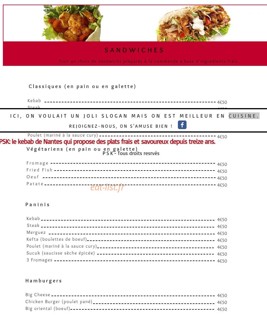 Psk Kebab — carte page 1