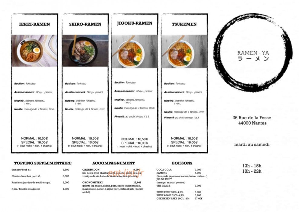 Ramen ya — carte page 1