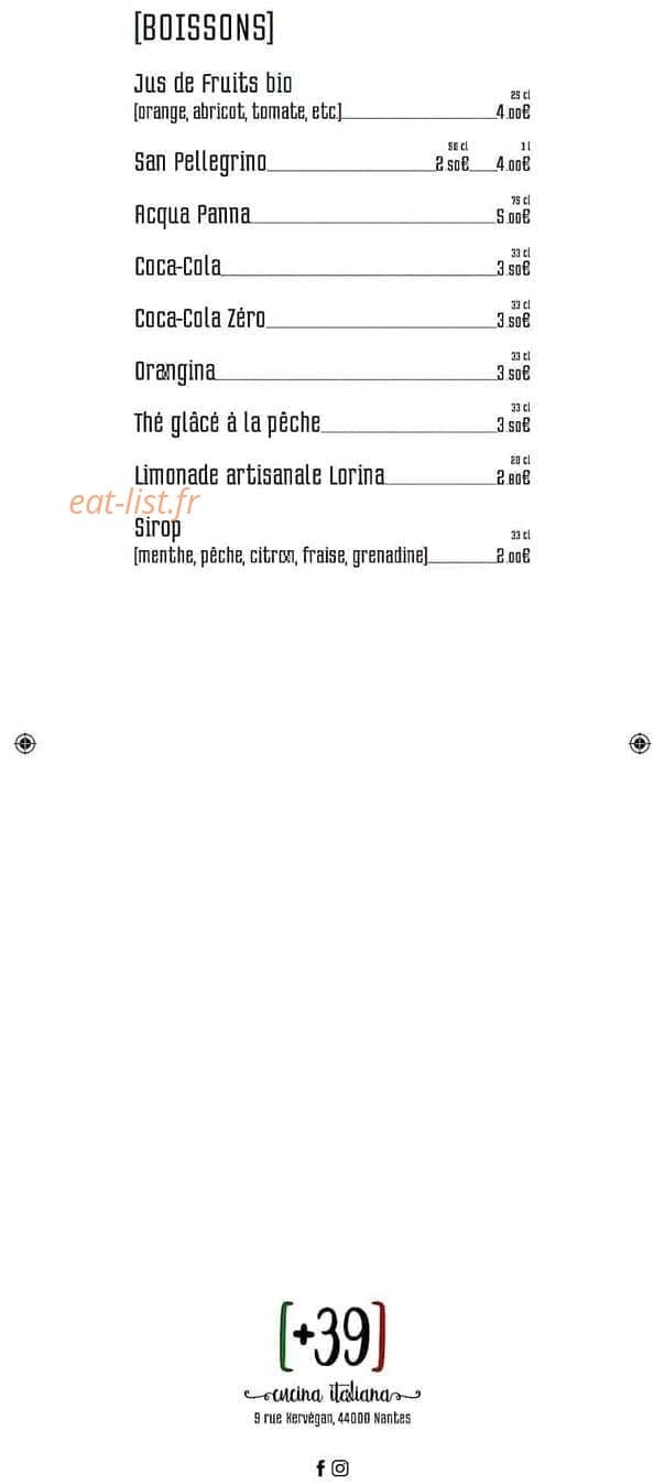 Restaurant +39 — carte page 3