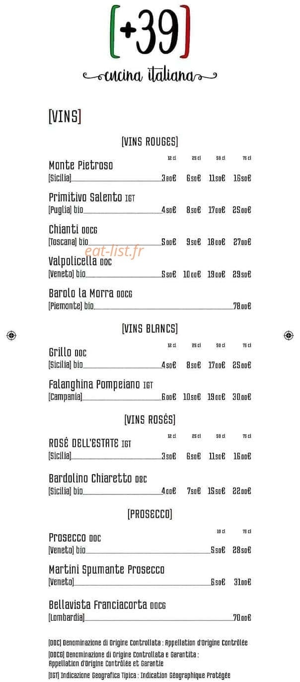 Restaurant +39 — carte page 4