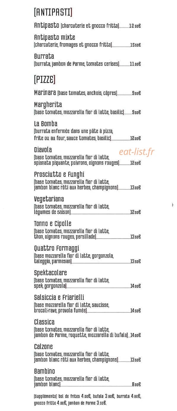 Restaurant +39 — carte page 1