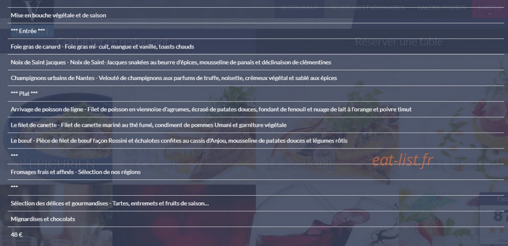 Restaurant Vatel — carte page 1