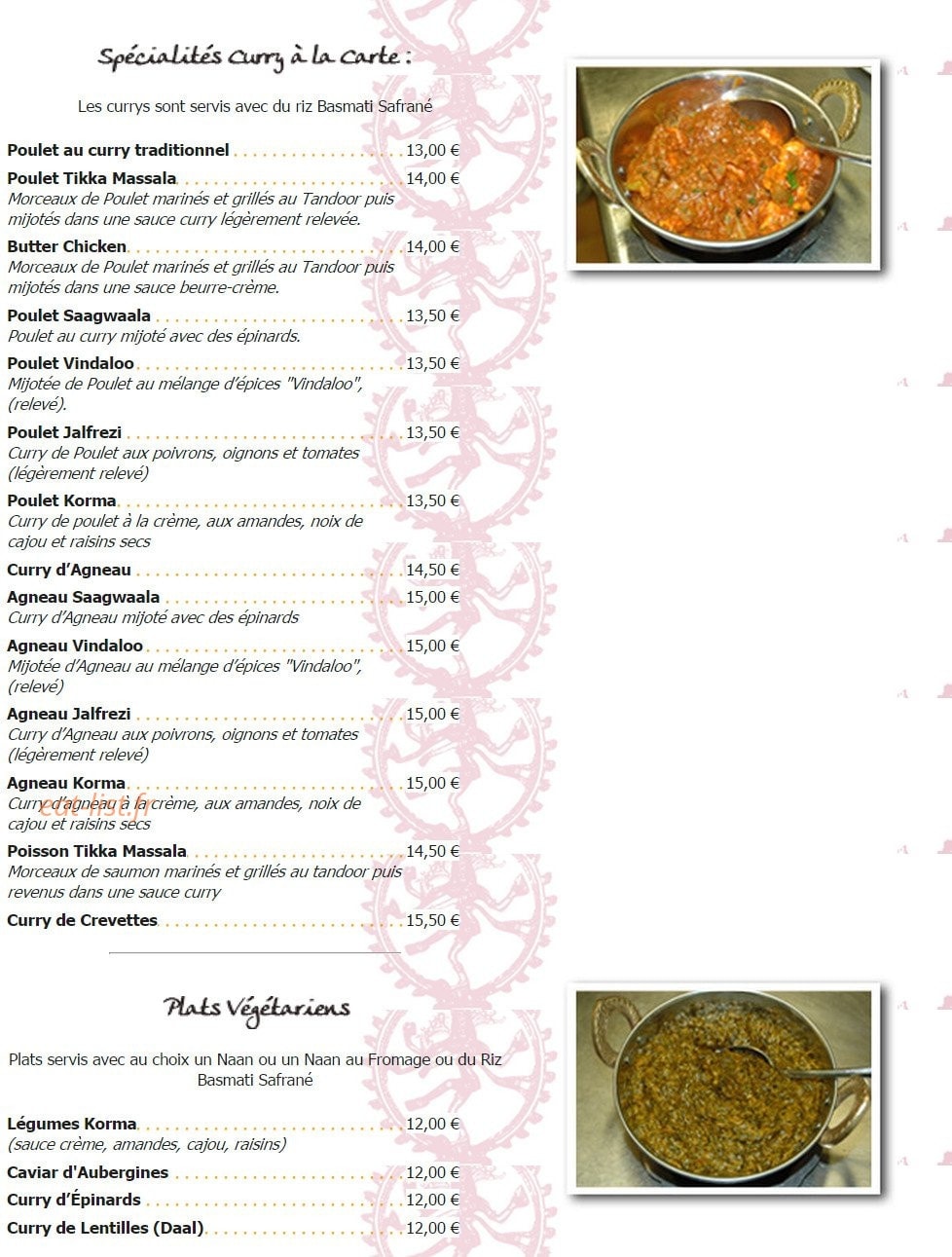 Shaan Tandoori — carte page 3