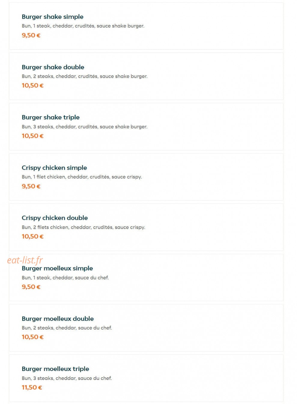 Shake Burger — carte page 2