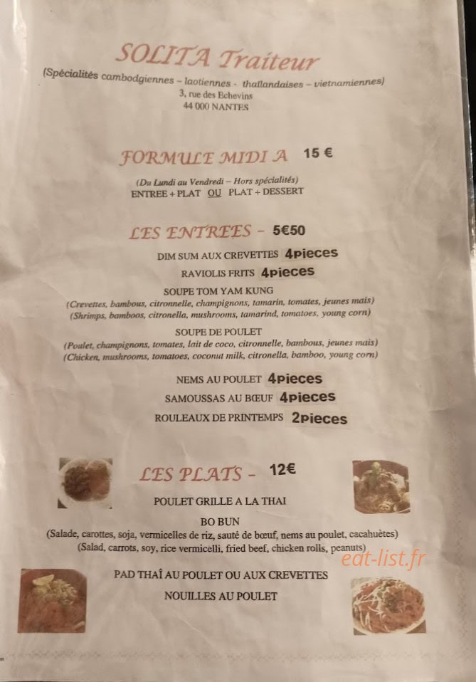 Solita Traiteur — carte page 1