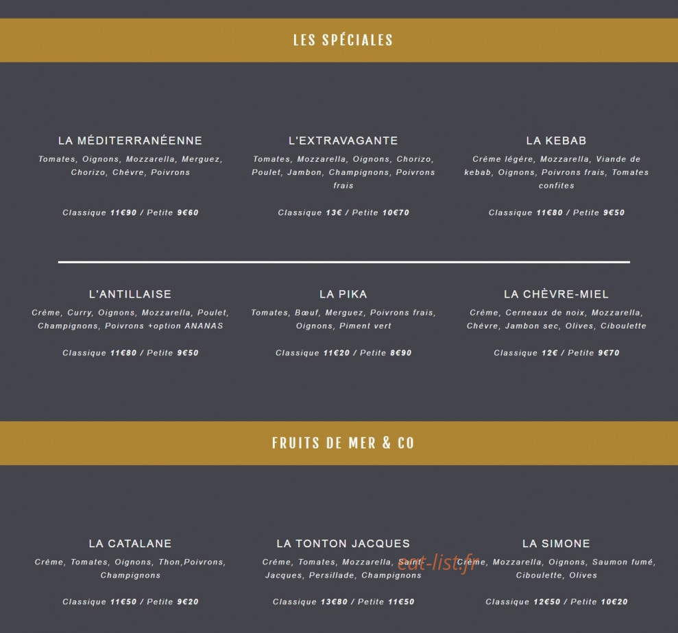 Tand m Pizza — carte page 2
