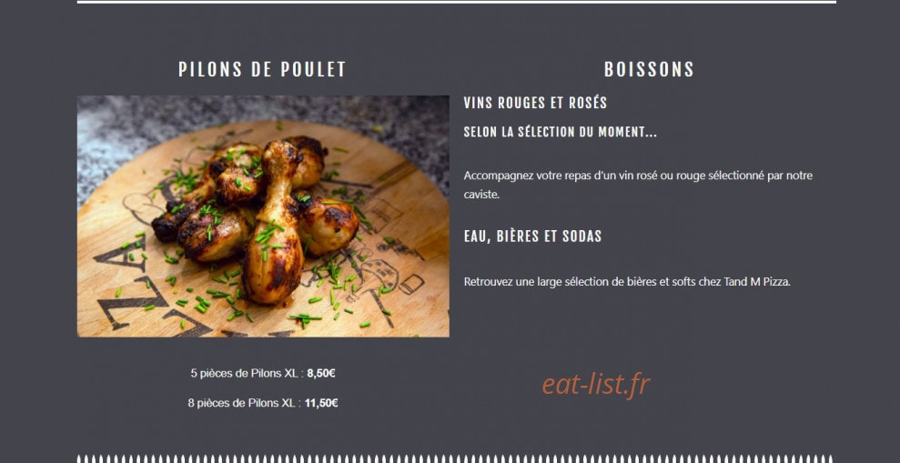 Tand m Pizza — carte page 3