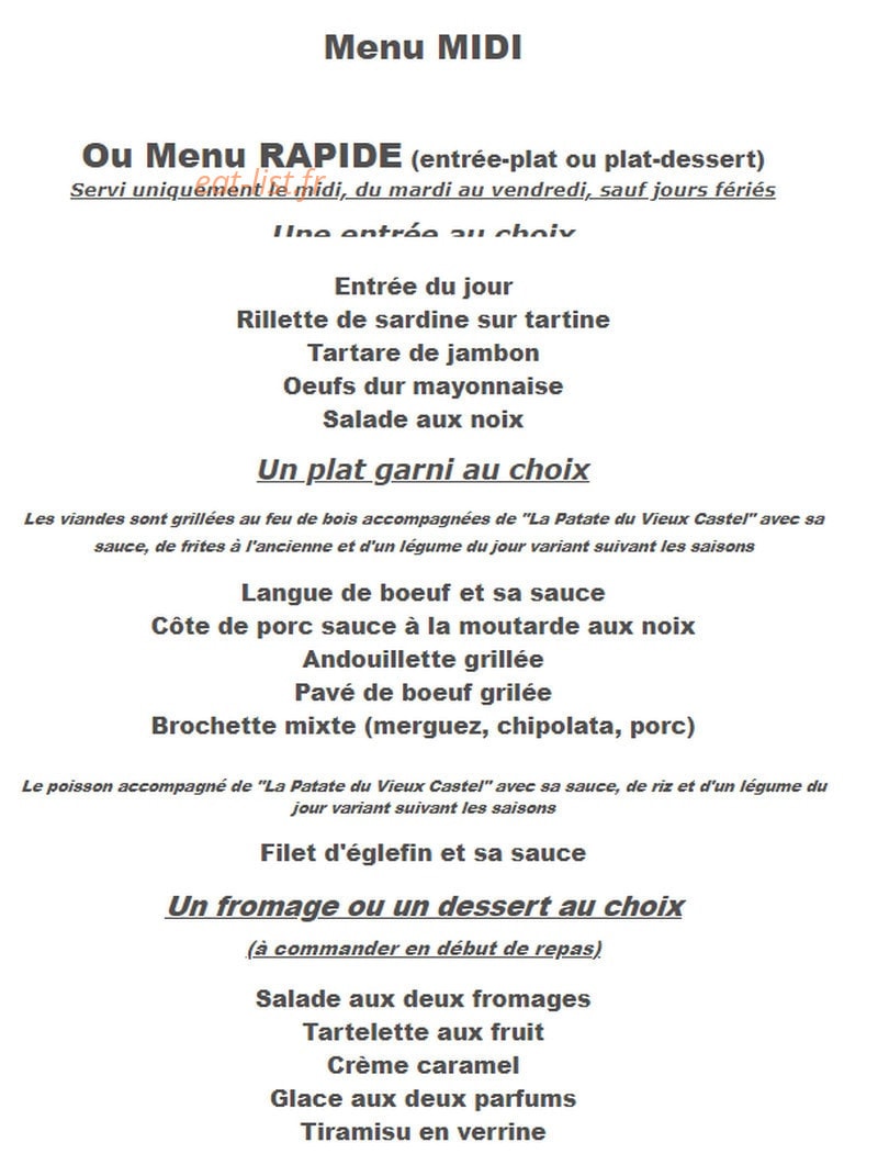 Au Vieux Castel — carte page 5