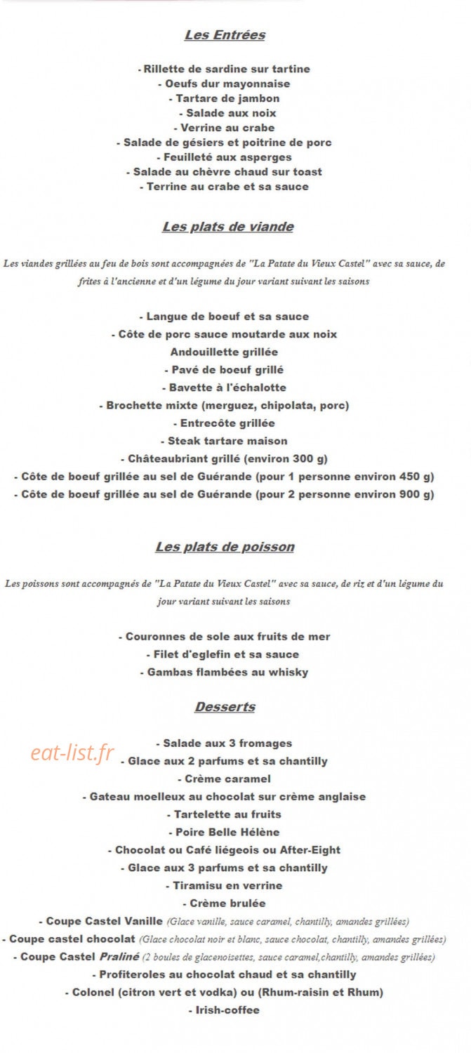 Au Vieux Castel — carte page 1
