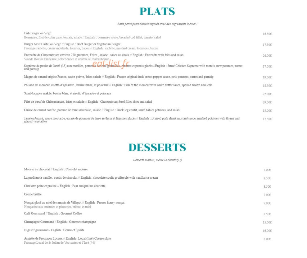 Castel Pub — carte page 2