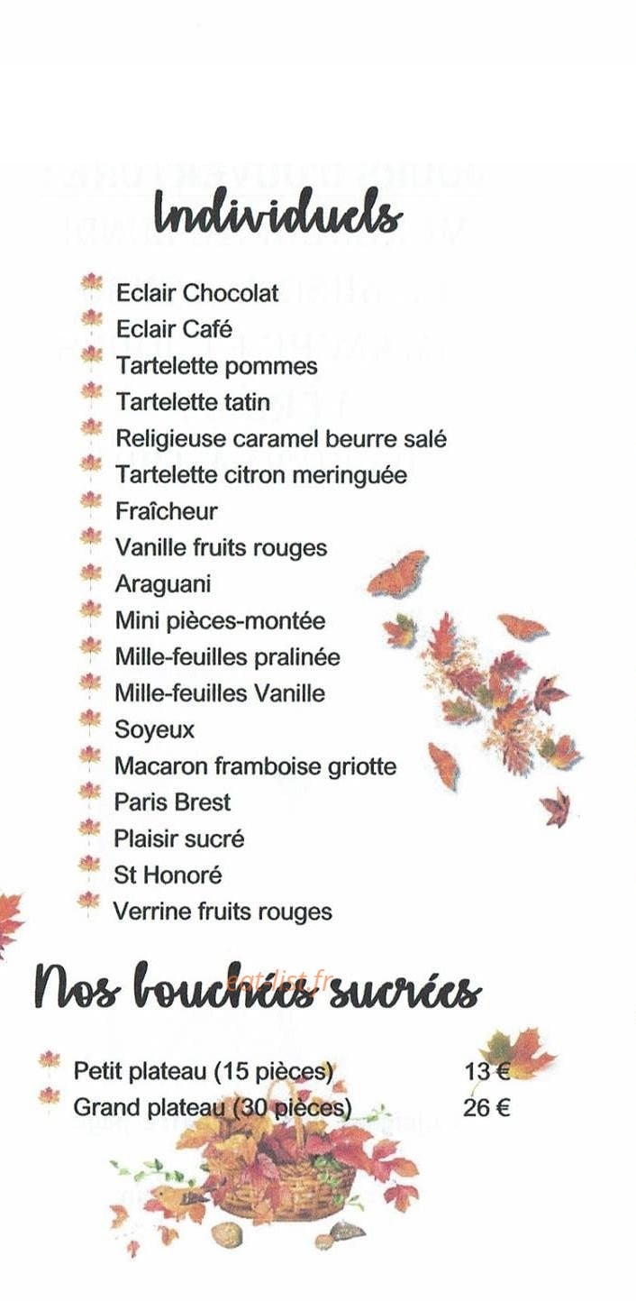 Carte et menu de Des Délices et du Pain à Chateaubriant — Individuelle et boissons sucrées