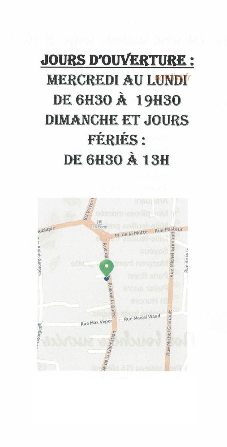 Carte et menu de Des Délices et du Pain à Chateaubriant — Informations