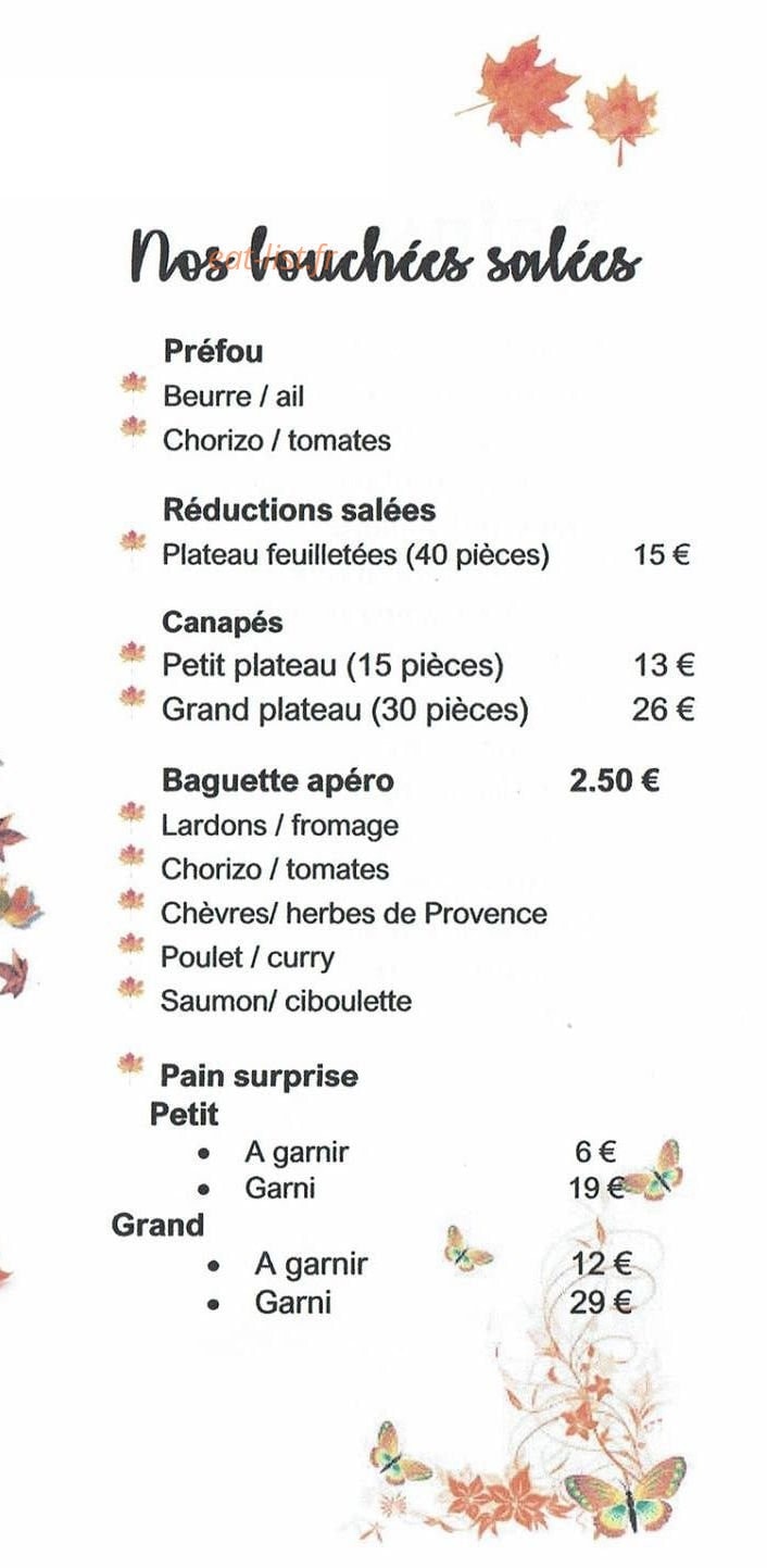 Carte et menu de Des Délices et du Pain à Chateaubriant — Bouchées salées