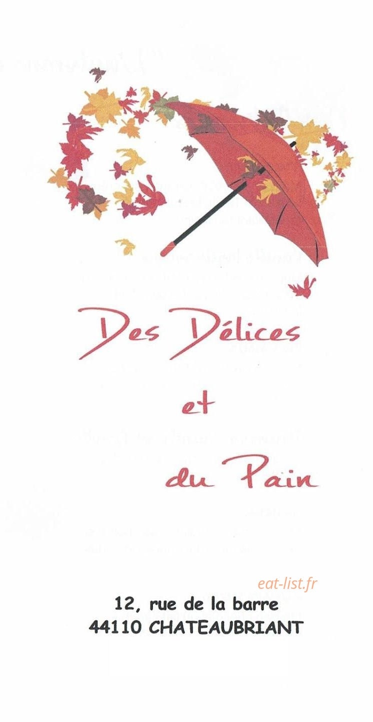 Carte et menu Des Délices et du Pain Chateaubriant