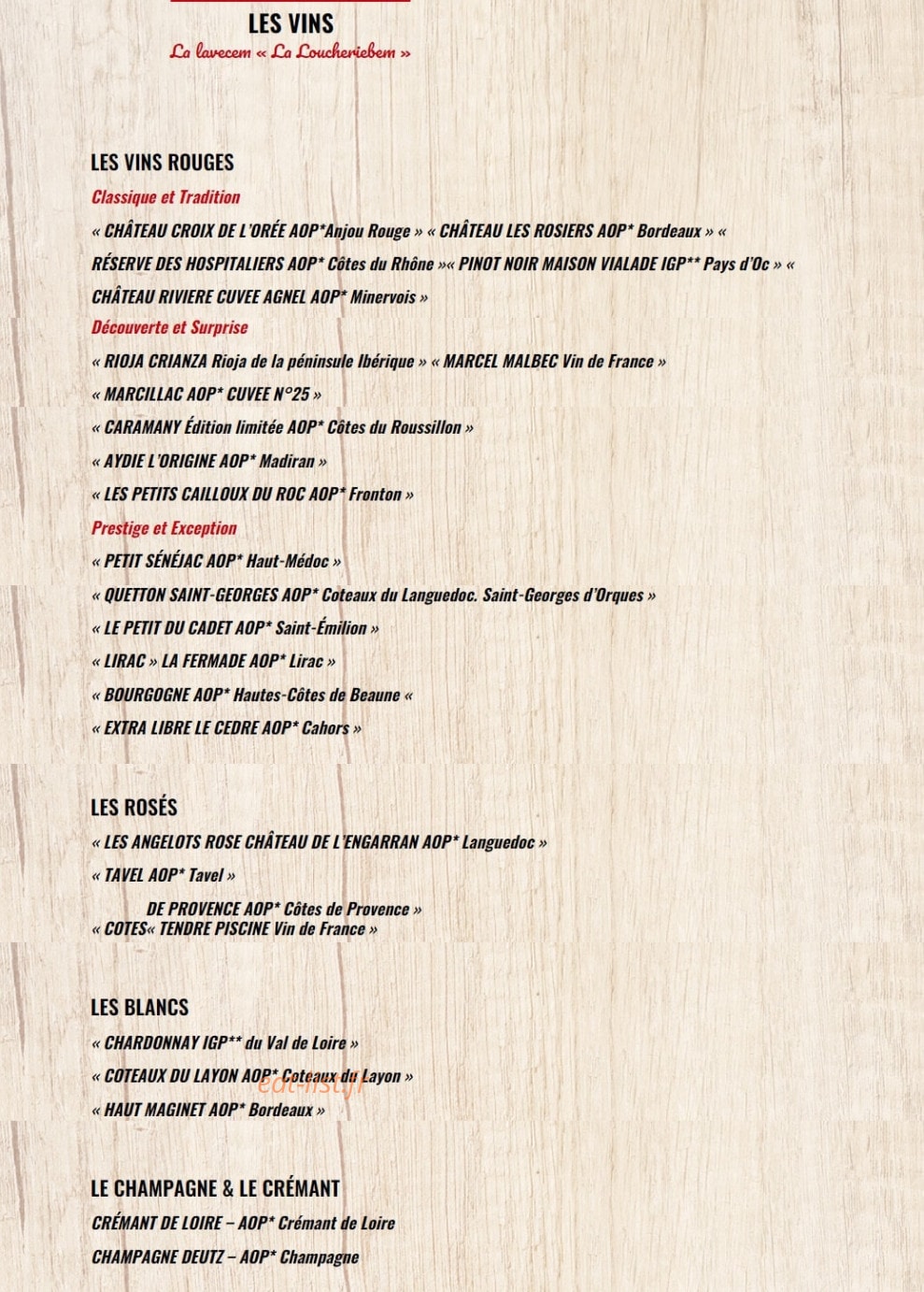 Carte et menu de Boucherie la Goulaine à Basse Goulaine — Les vins