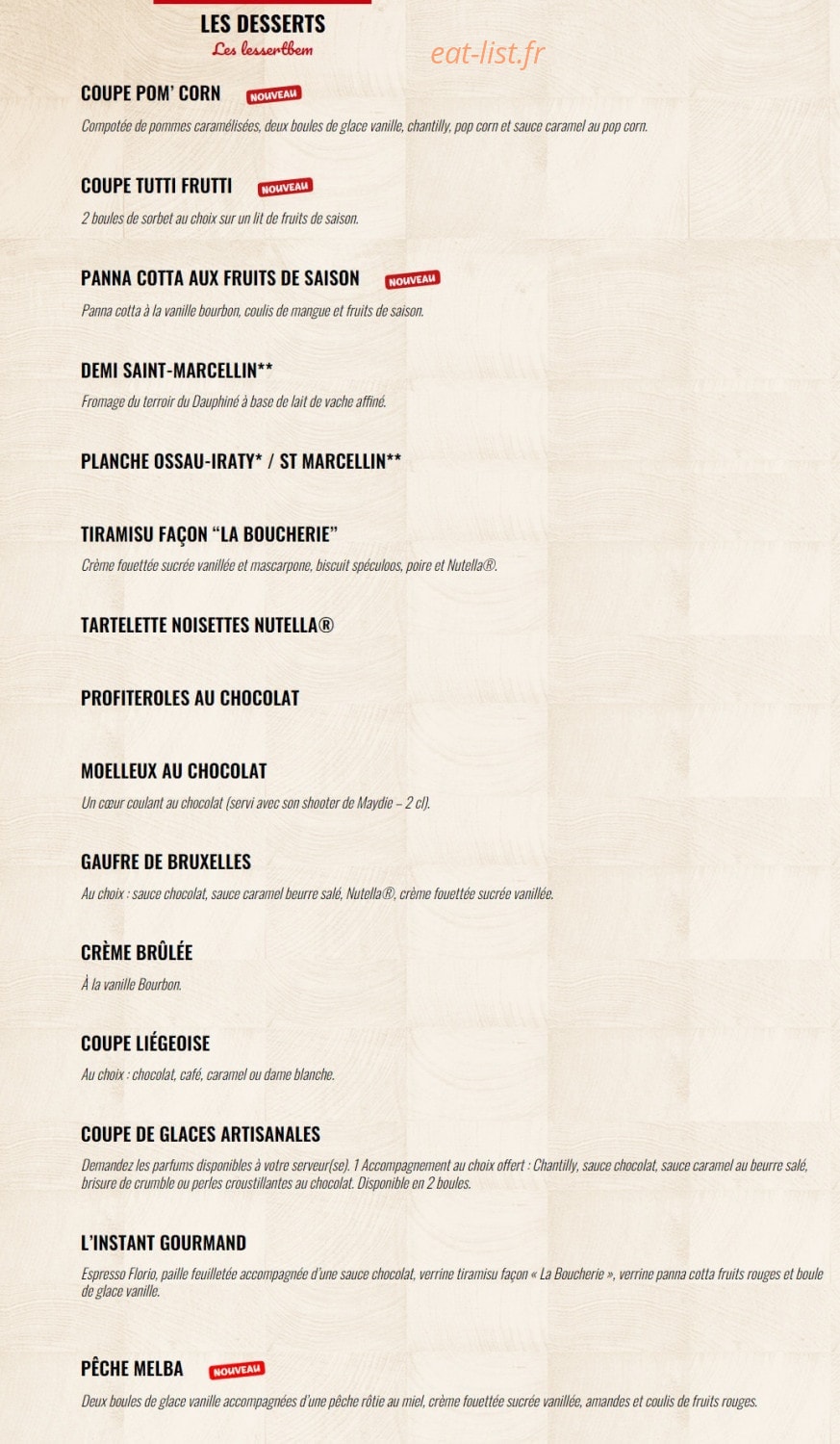 Carte et menu de Boucherie la Goulaine à Basse Goulaine — Les desserts