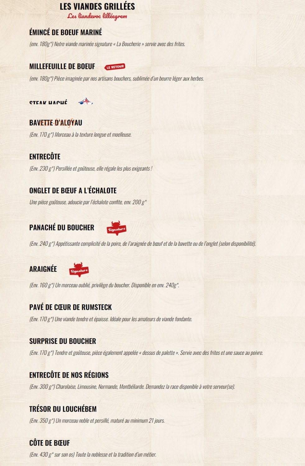Carte et menu de Boucherie la Goulaine à Basse Goulaine — Les viandes grillées