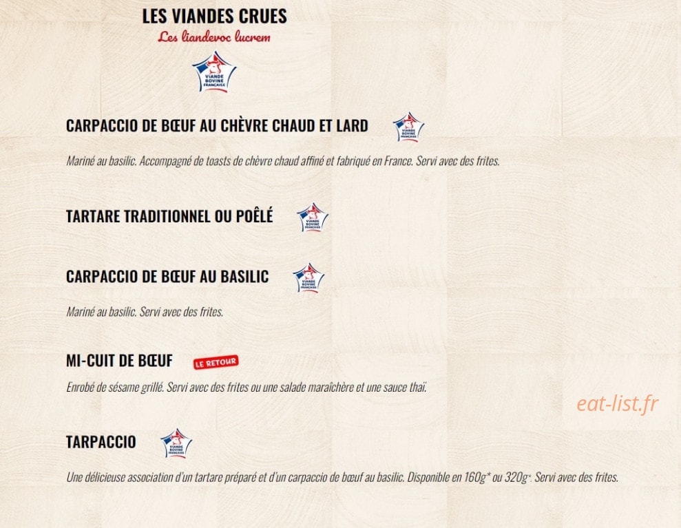Carte et menu de Boucherie la Goulaine à Basse Goulaine — Les viandes crues