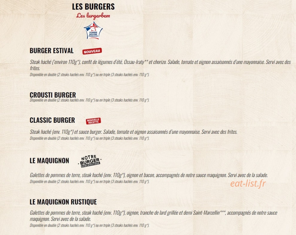 Carte et menu de Boucherie la Goulaine à Basse Goulaine — Les burgers