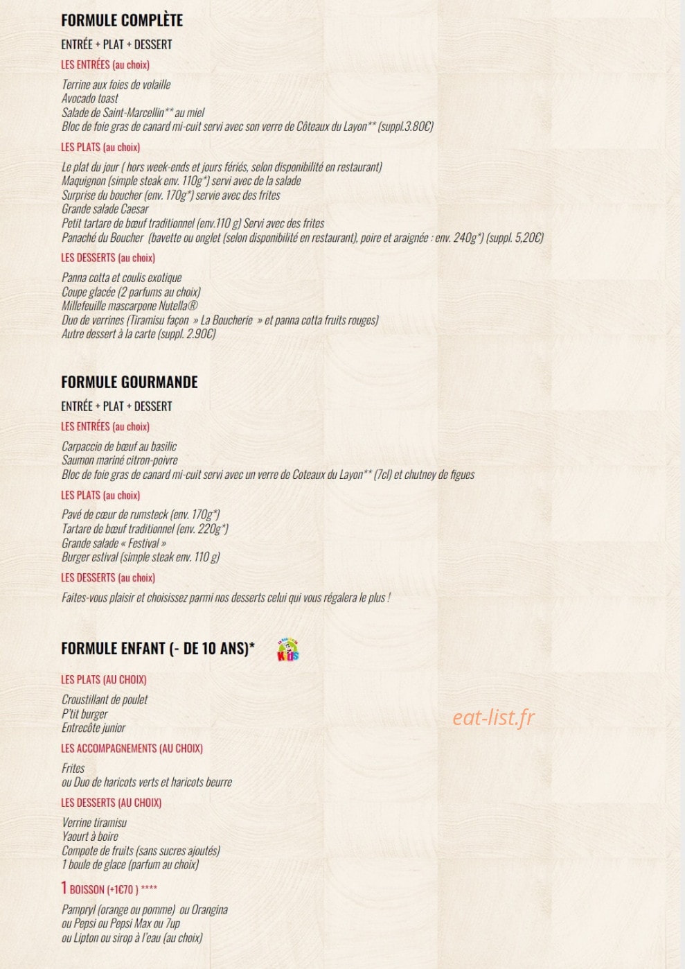 Carte et menu de Boucherie la Goulaine à Basse Goulaine — Les formules (suite)