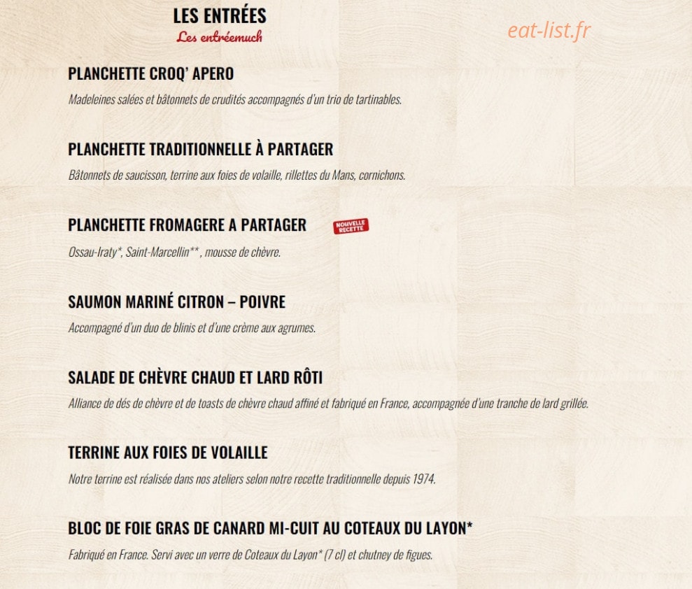 Carte et menu de Boucherie la Goulaine à Basse Goulaine — Les entrées