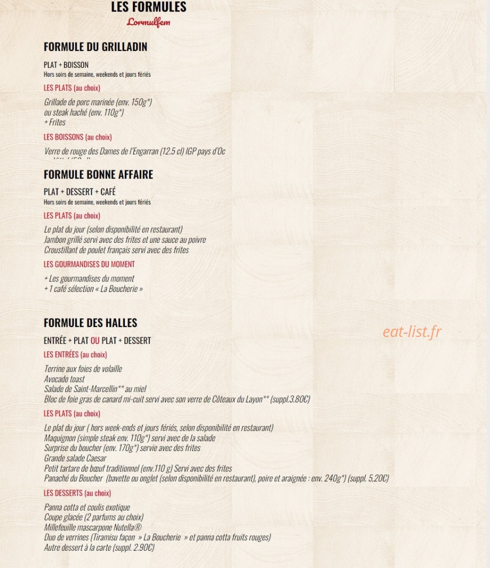 Carte et menu de Boucherie la Goulaine à Basse Goulaine — Les formules