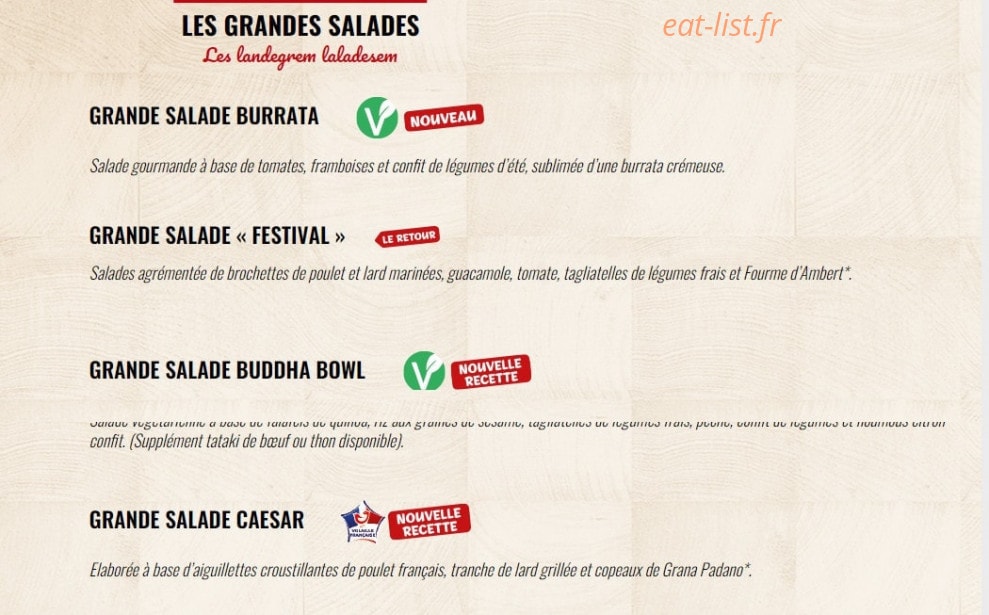 Carte et menu de Boucherie la Goulaine à Basse Goulaine — Les grandes salades