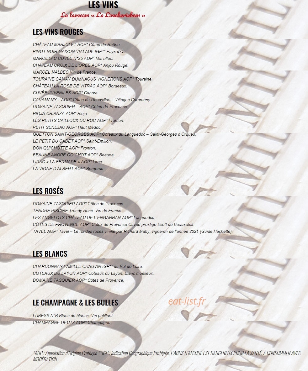Carte et menu de La Boucherie à Basse Goulaine — Les vins