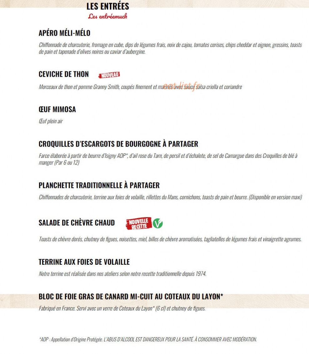Carte et menu de La Boucherie à Basse Goulaine — Les entrées