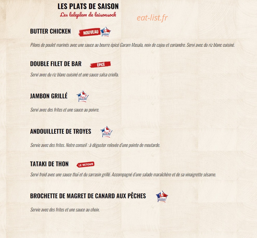 Carte et menu de La Boucherie à Basse Goulaine — Les plats