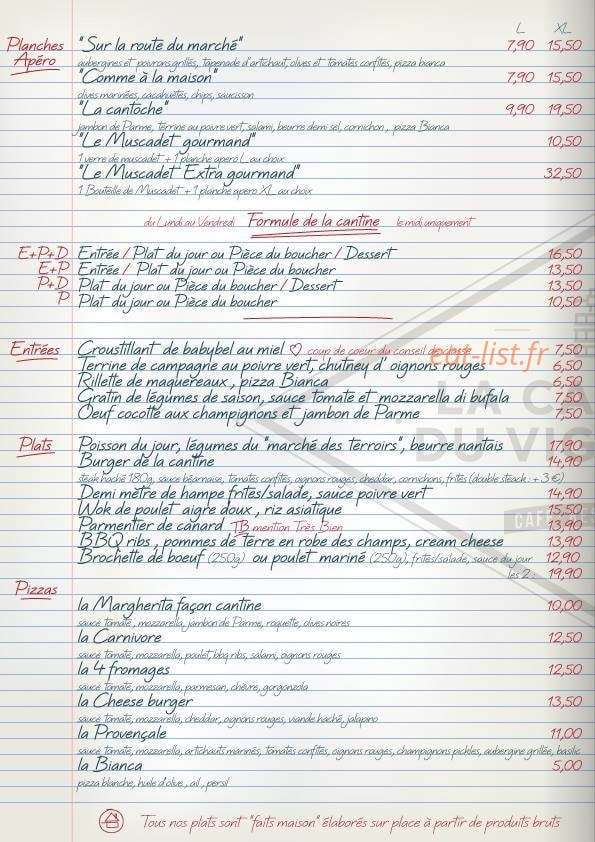 La Cantine du Vignoble — carte page 1