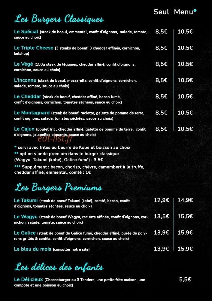Burger Bleu — carte page 1