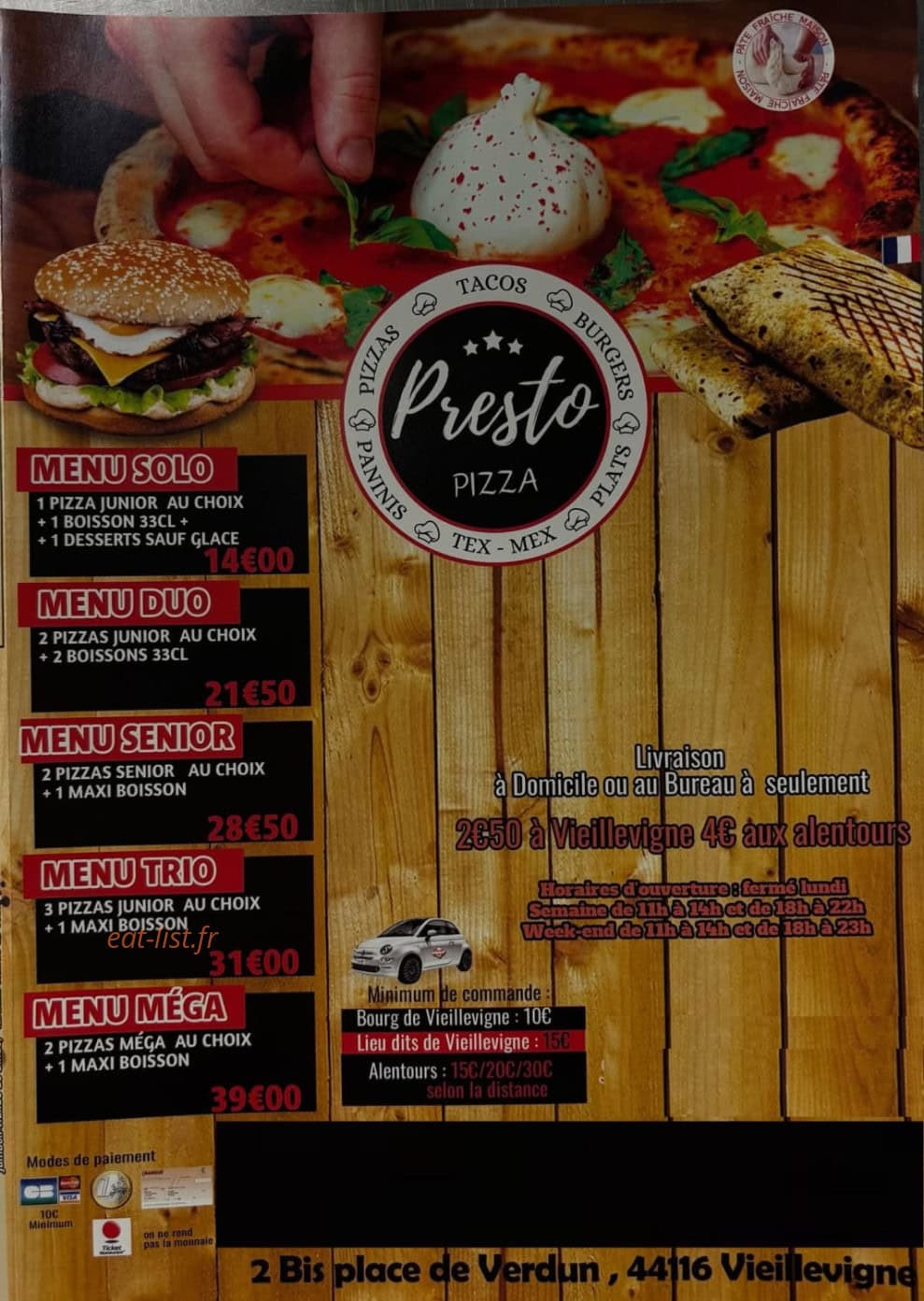 Pizza Presto — carte page 1